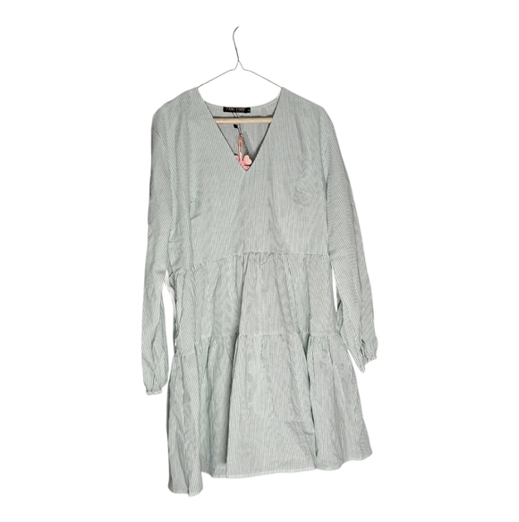 FancyInn Chambray Pinstripe Tiered Midi Dress XL - Picture 2 of 7